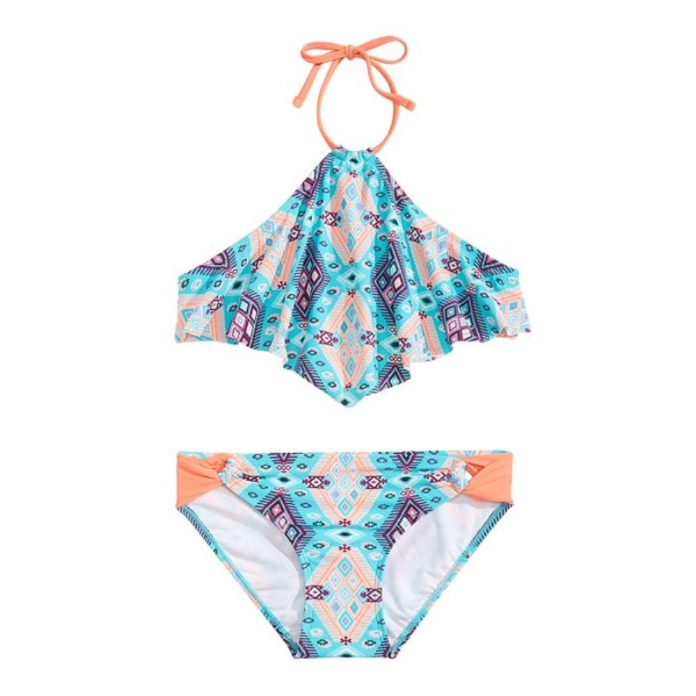 Girls 2-Piece Printed Halter Neck Bikini